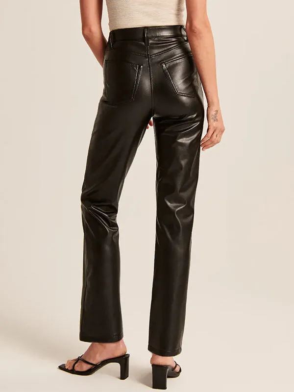 Straight Leg Graceful Faux Leather Pants