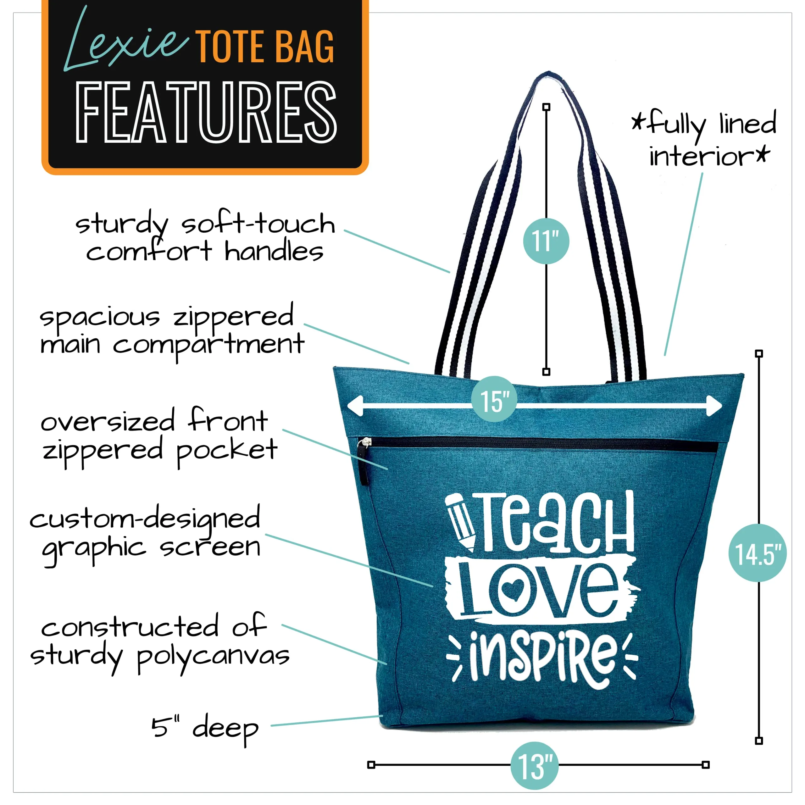 Teach Love Inspire Lexie Teal Tote Bag for Teachers - Outlet Deal Utah