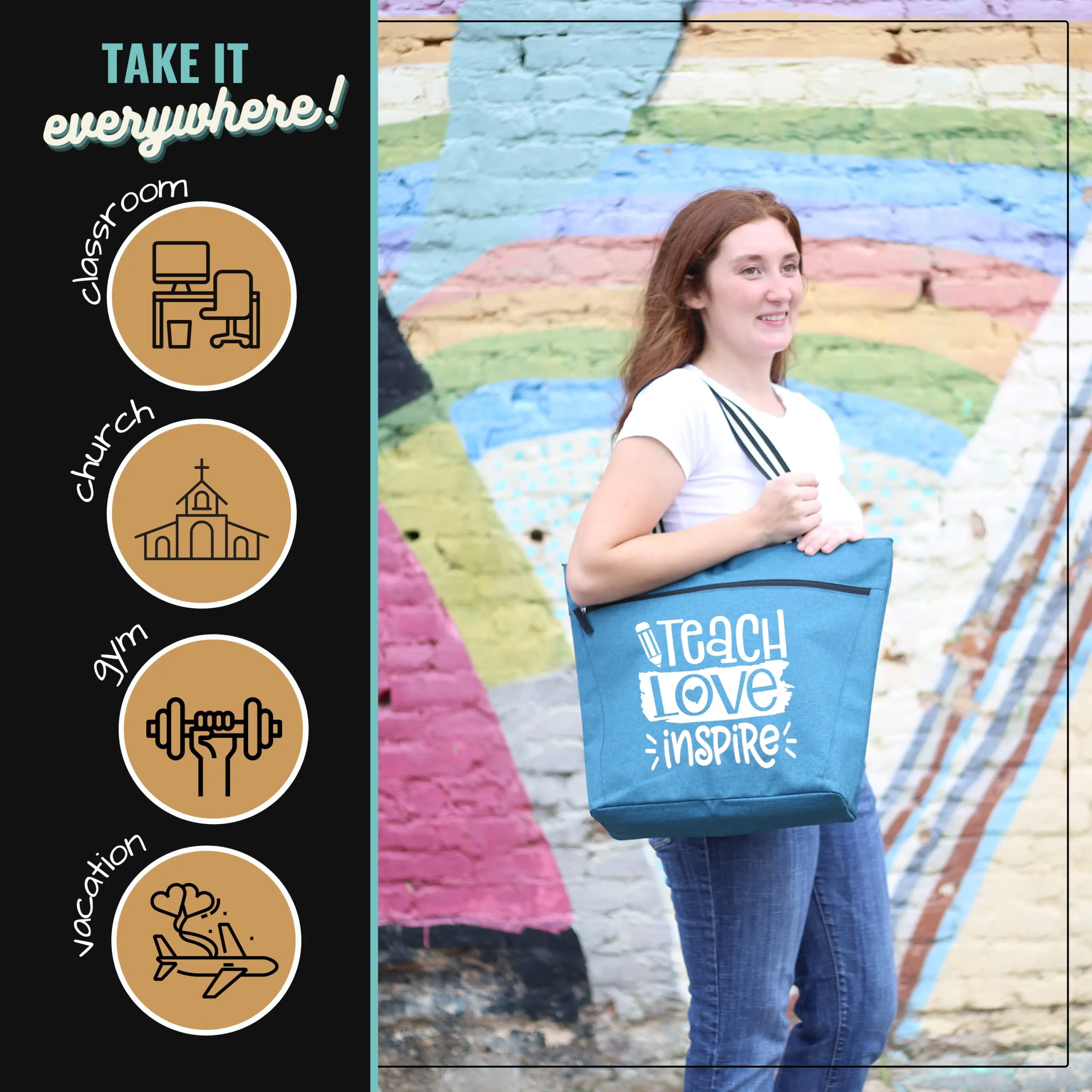 Teach Love Inspire Lexie Teal Tote Bag for Teachers - Outlet Deal Utah