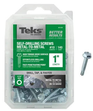 Teks 21328 Screw, #10 Thread, 1 in L, Coarse Thread, Hex Drive, Self-Drilling, Self-Tapping Point, Steel, Zinc, 140 PK :PK140: QUANTITY: 1