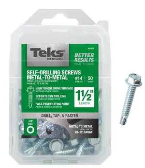 Teks 21352 Screw, #14 Thread, 1-1/2 in L, Coarse Thread, Hex Drive, Self-Drilling, Self-Tapping Point, Steel, Zinc :PK 50: QUANTITY: 1