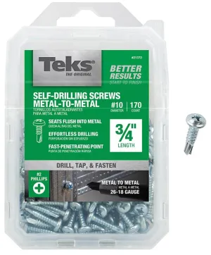 Teks 21372 Screw, #10 Thread, 3/4 in L, Coarse Thread, Pan Head, Phillips Drive, Self-Drilling, Self-Tapping Point, Zinc :PK170: QUANTITY: 1