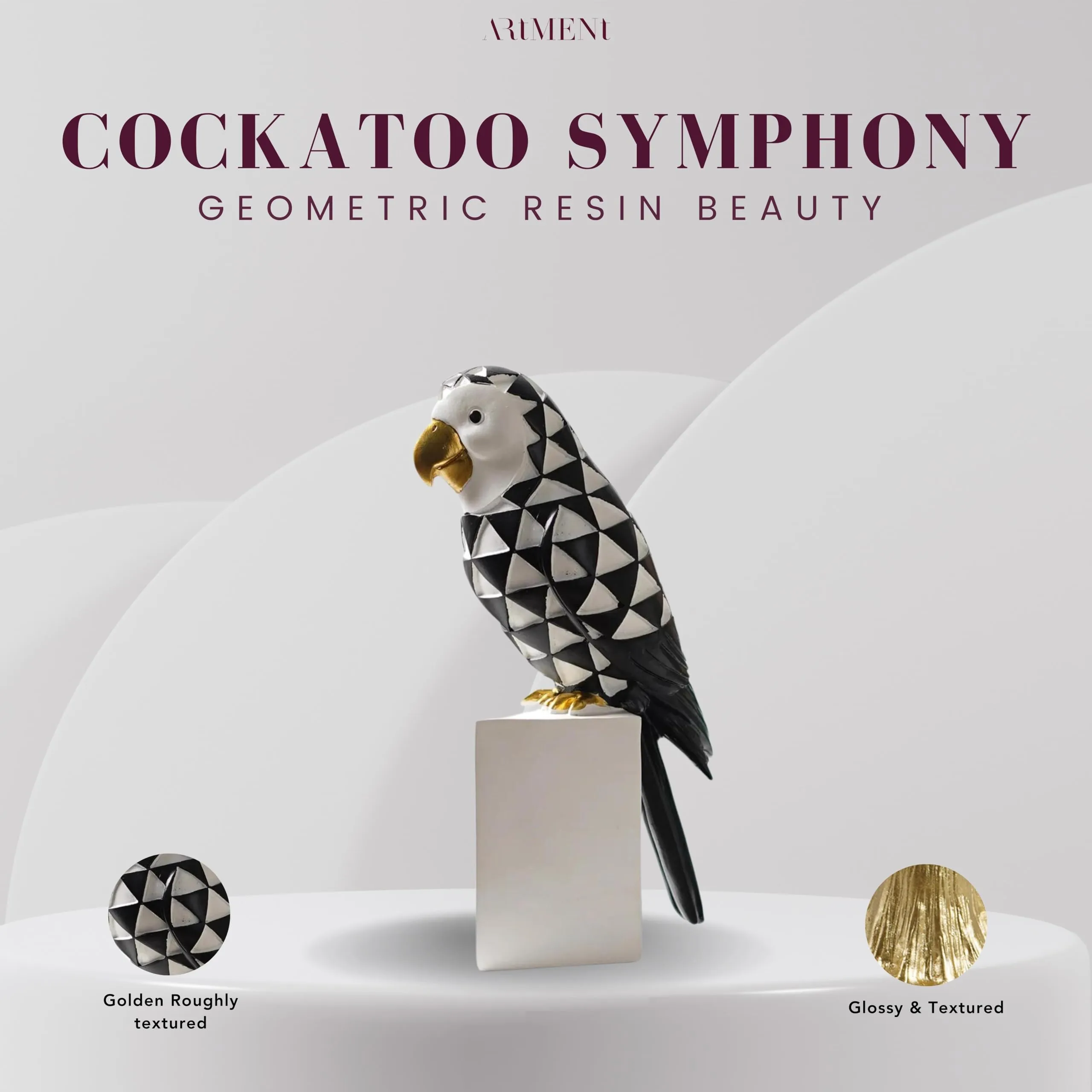 The Artment your artistic apartment Cockatoo Symphony Geometric Resin Bird Showppiece Figurine for Living Room, Table Top, Office/Home Decor