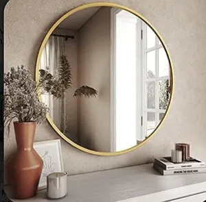 The Artment your artistic apartment Orbit High Definition Round Shape Wall Mirror with Gold Metal Frame for Living Room || Bedroom || Bathroom, Home & Decor with Hanging Stripes (Gold Frame, 16 Inch)