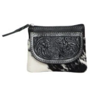 Tooling Leather Cowhide Zip Purse - Black
