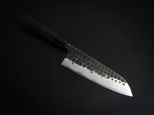 TOSHIHIRO V-2 KUROUCHI HAMMERED NASHIJI SANTOKU KNIFE 165MM CHESTNUT HANDLE