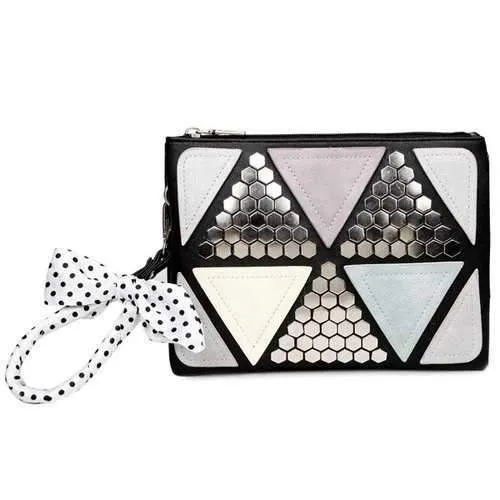 Trendy Metal and Triangles Design Crossbody Bag For Women - Black