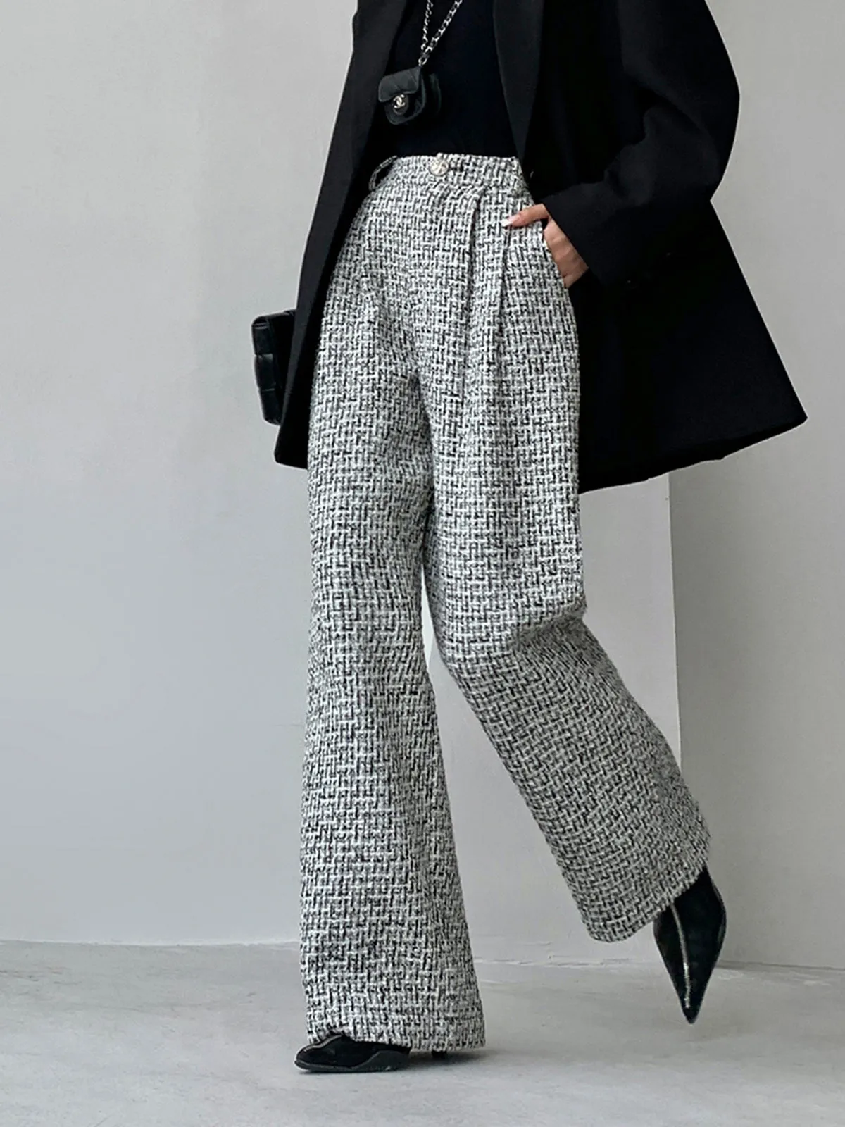 Tweed Wide Graceful Leg Dress Pants