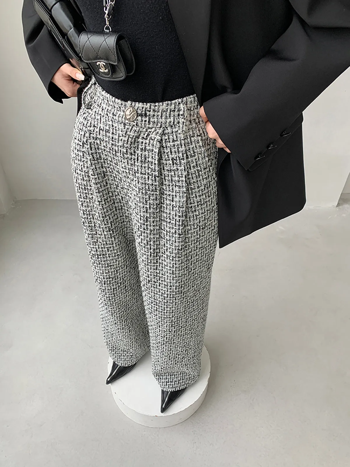 Tweed Wide Graceful Leg Dress Pants