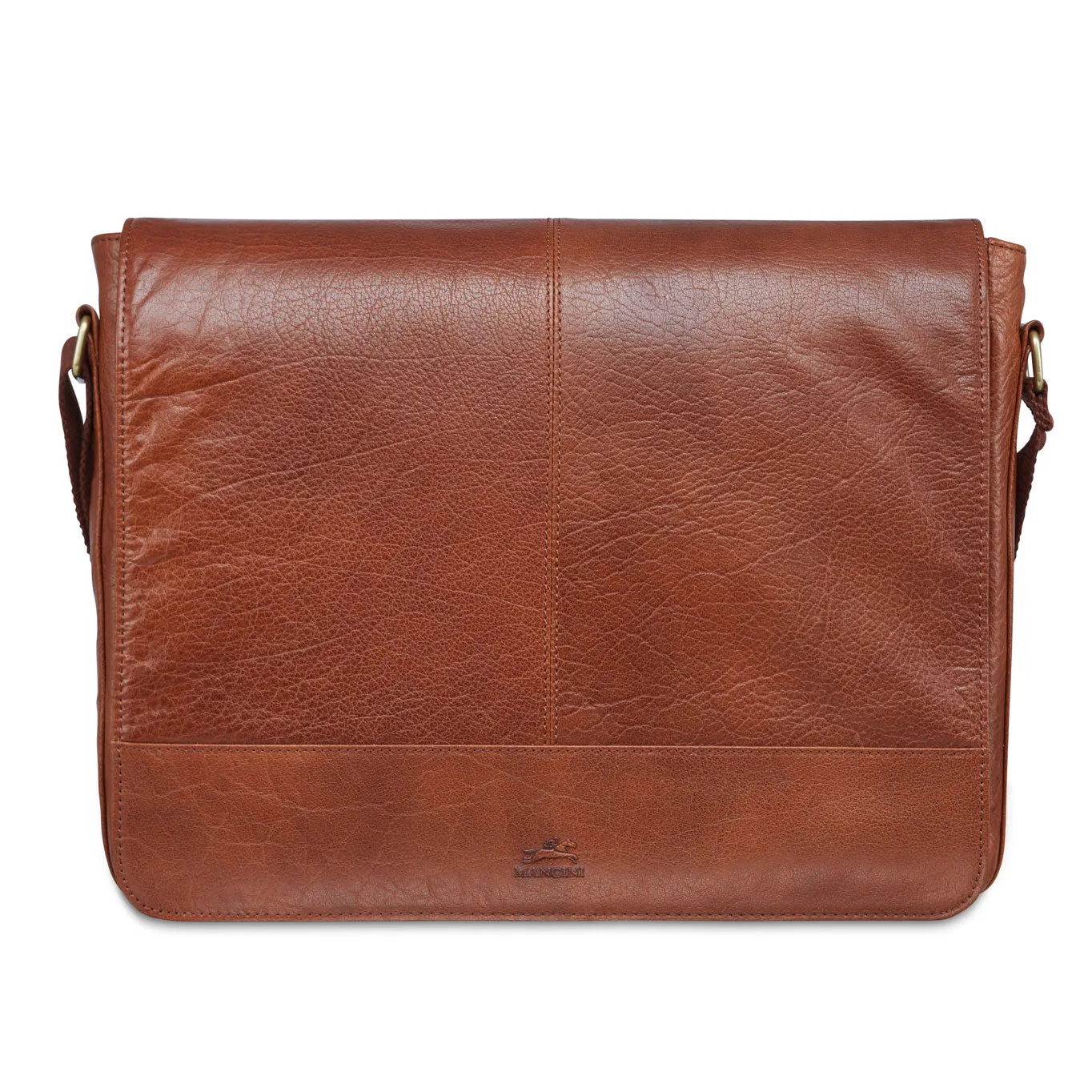 Vegetable Tanned Top Grain Buffalo Leather Messenger Bag for 15" Laptop / Tablet, 15.5" x 3" x 13", Cognac