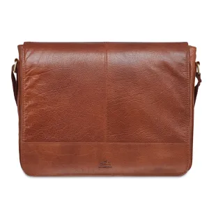 Vegetable Tanned Top Grain Buffalo Leather Messenger Bag for 15" Laptop / Tablet, 15.5" x 3" x 13", Cognac