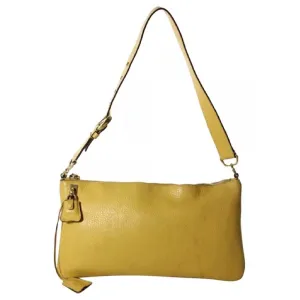 Vintage 90s Prada, yellow grained leather, hobo-style satchel with top zip, gold hardware, & padlock/keys