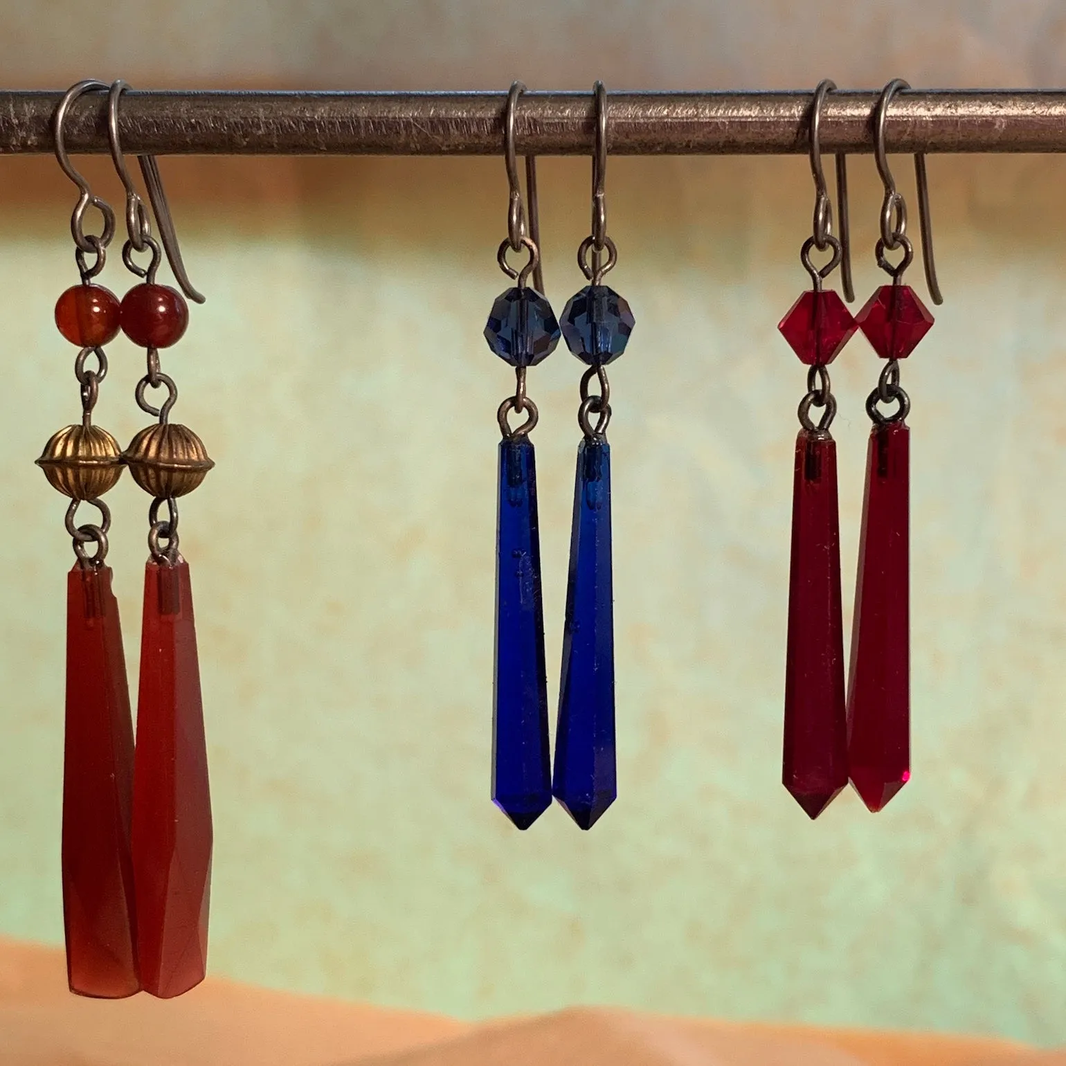 Vintage Carnelian Glass Earrings by Ruth