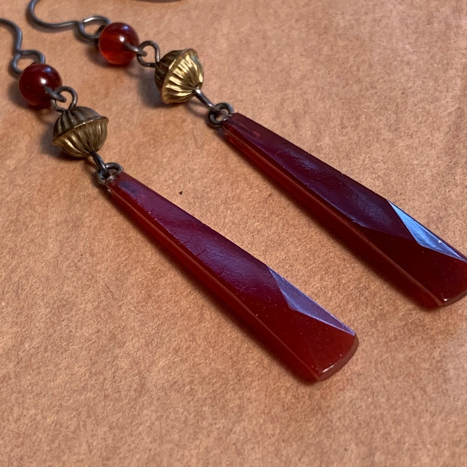Vintage Carnelian Glass Earrings by Ruth