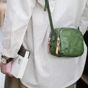 Vintage Ladies Green Leather Crossbody Purse Cross Shoulder Bag For Women