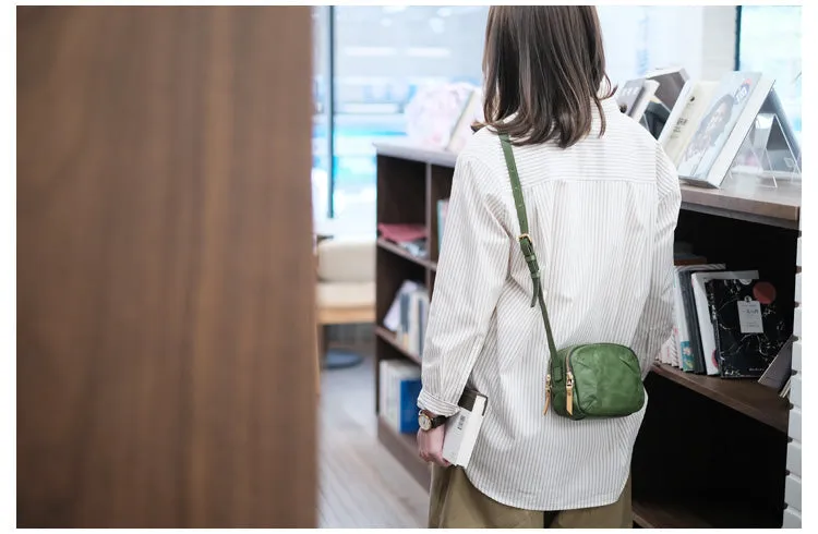 Vintage Ladies Green Leather Crossbody Purse Cross Shoulder Bag For Women