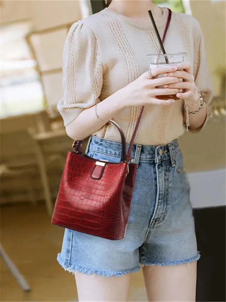 Vintage Stone PU Leather Shoulder Handbag