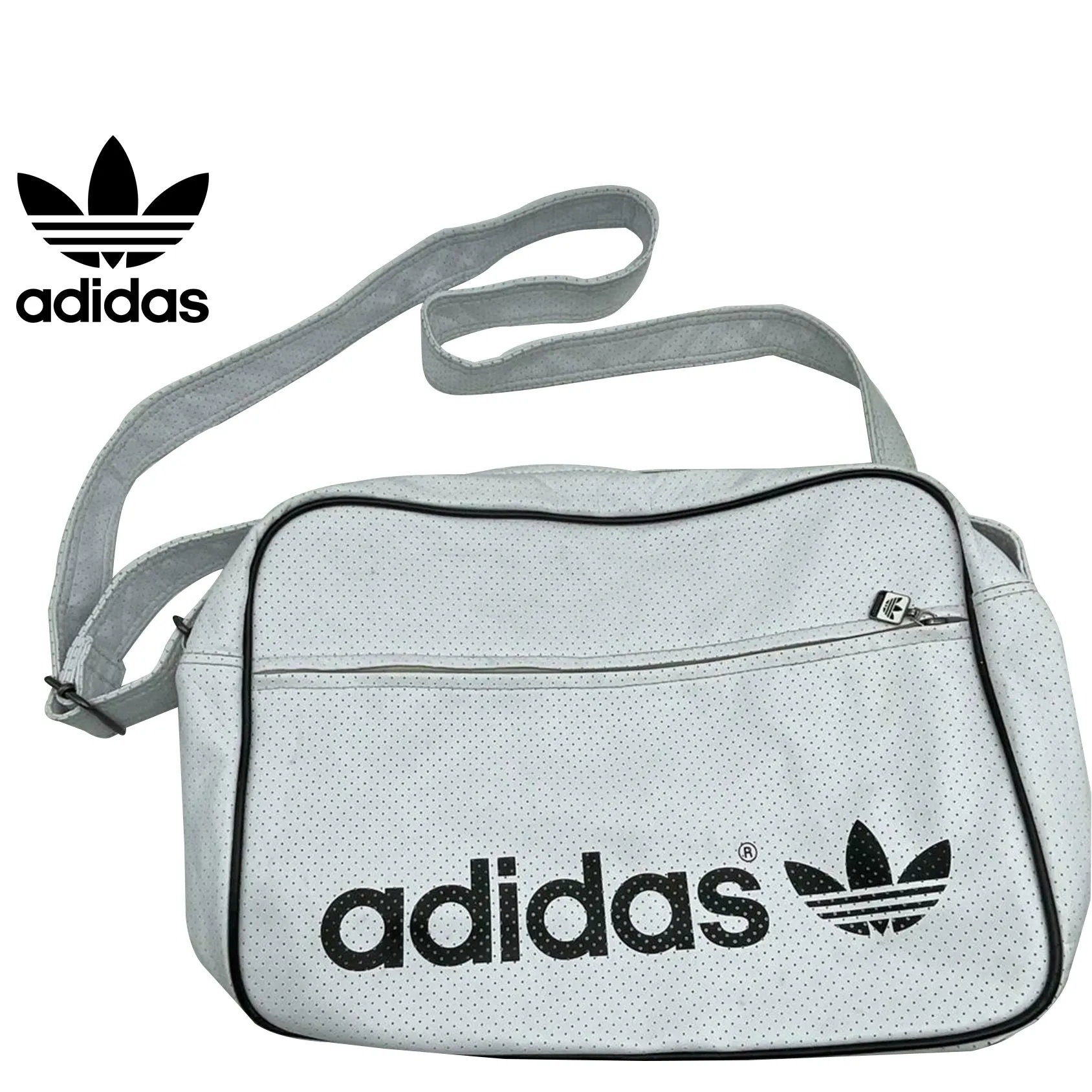 Vintage White & Black Adidas Gym Bag Vinyl Trefoil Logo Shoulder Bag /104732428