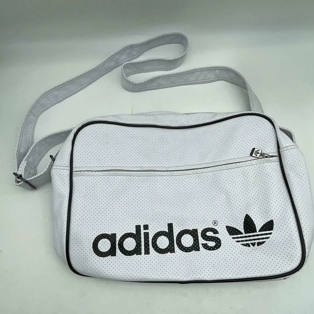 Vintage White & Black Adidas Gym Bag Vinyl Trefoil Logo Shoulder Bag /104732428