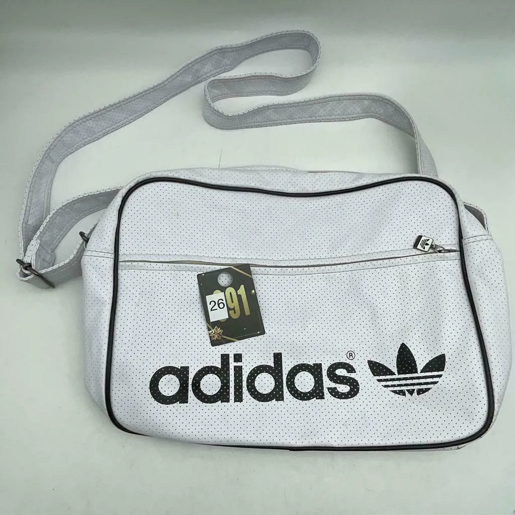 Vintage White & Black Adidas Gym Bag Vinyl Trefoil Logo Shoulder Bag /104732428