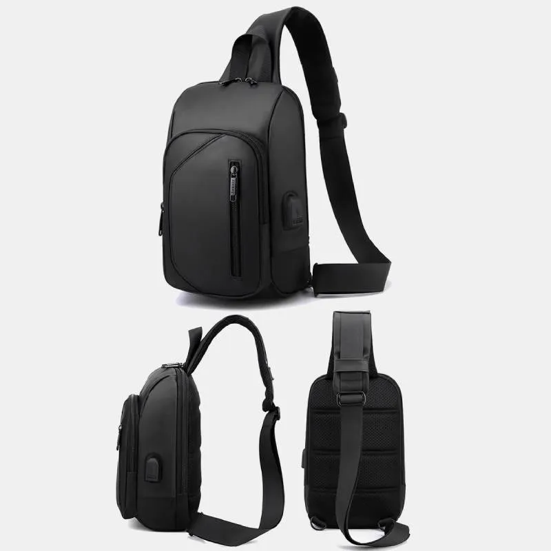 Waterproof Casual Shoulder Sling Bag with USB Charging Port