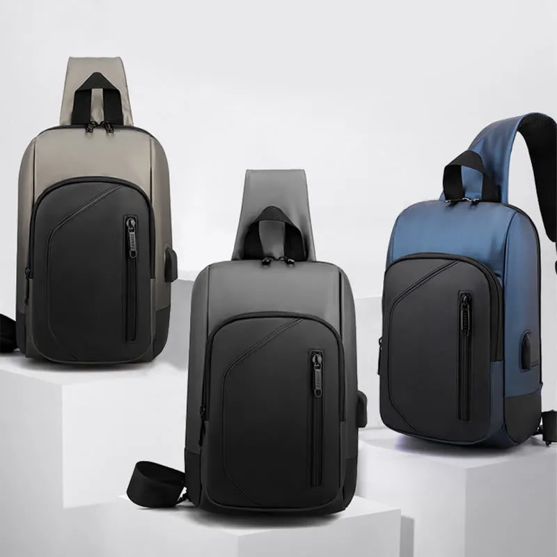 Waterproof Casual Shoulder Sling Bag with USB Charging Port
