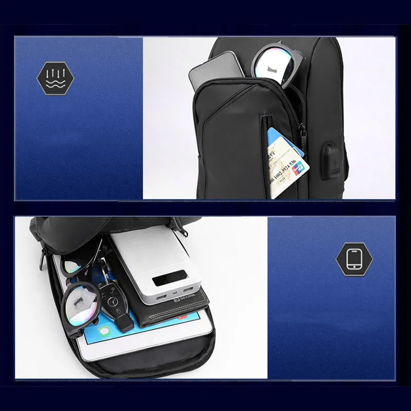 Waterproof Casual Shoulder Sling Bag with USB Charging Port