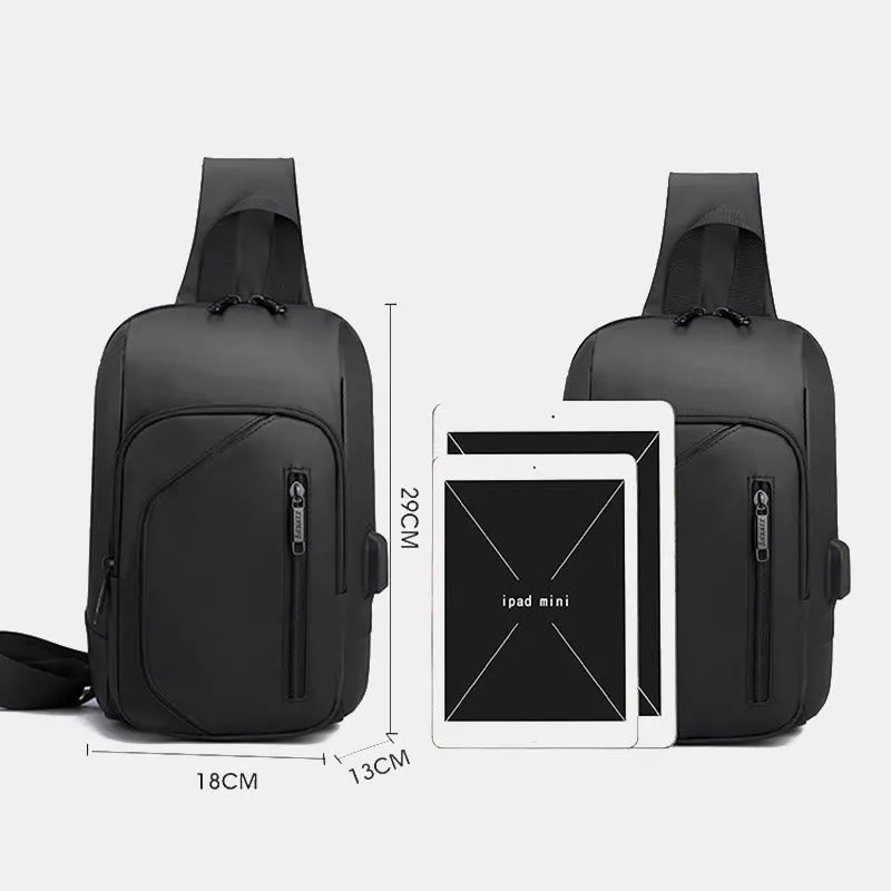 Waterproof Casual Shoulder Sling Bag with USB Charging Port