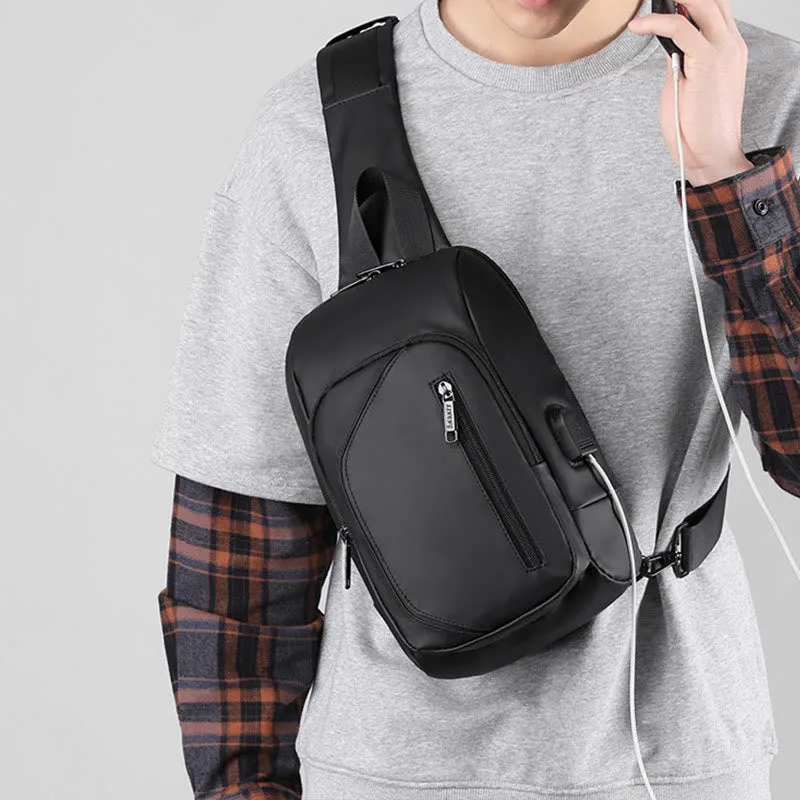 Waterproof Casual Shoulder Sling Bag with USB Charging Port