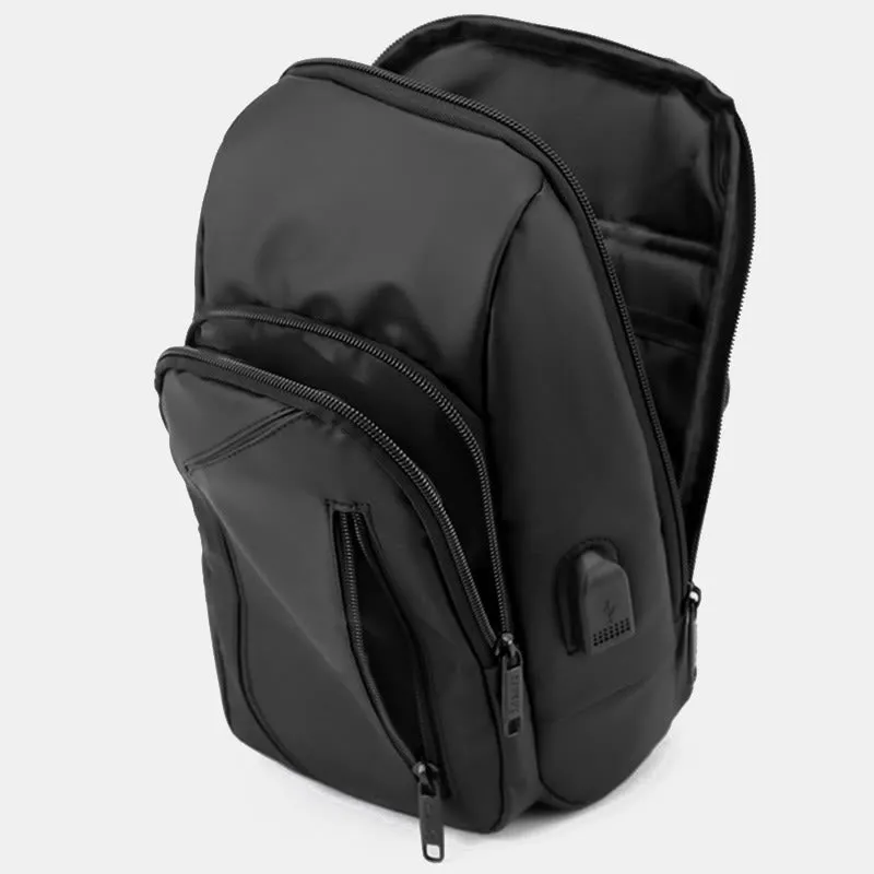Waterproof Casual Shoulder Sling Bag with USB Charging Port