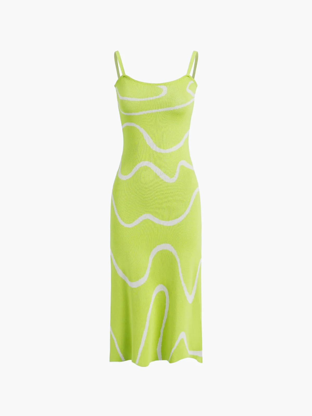 Wavy Print Graceful Strap Midi Dress