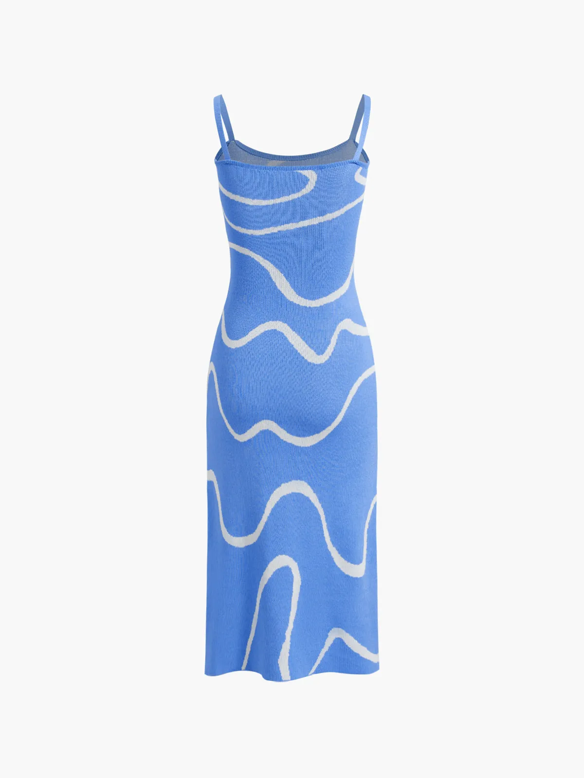 Wavy Print Graceful Strap Midi Dress