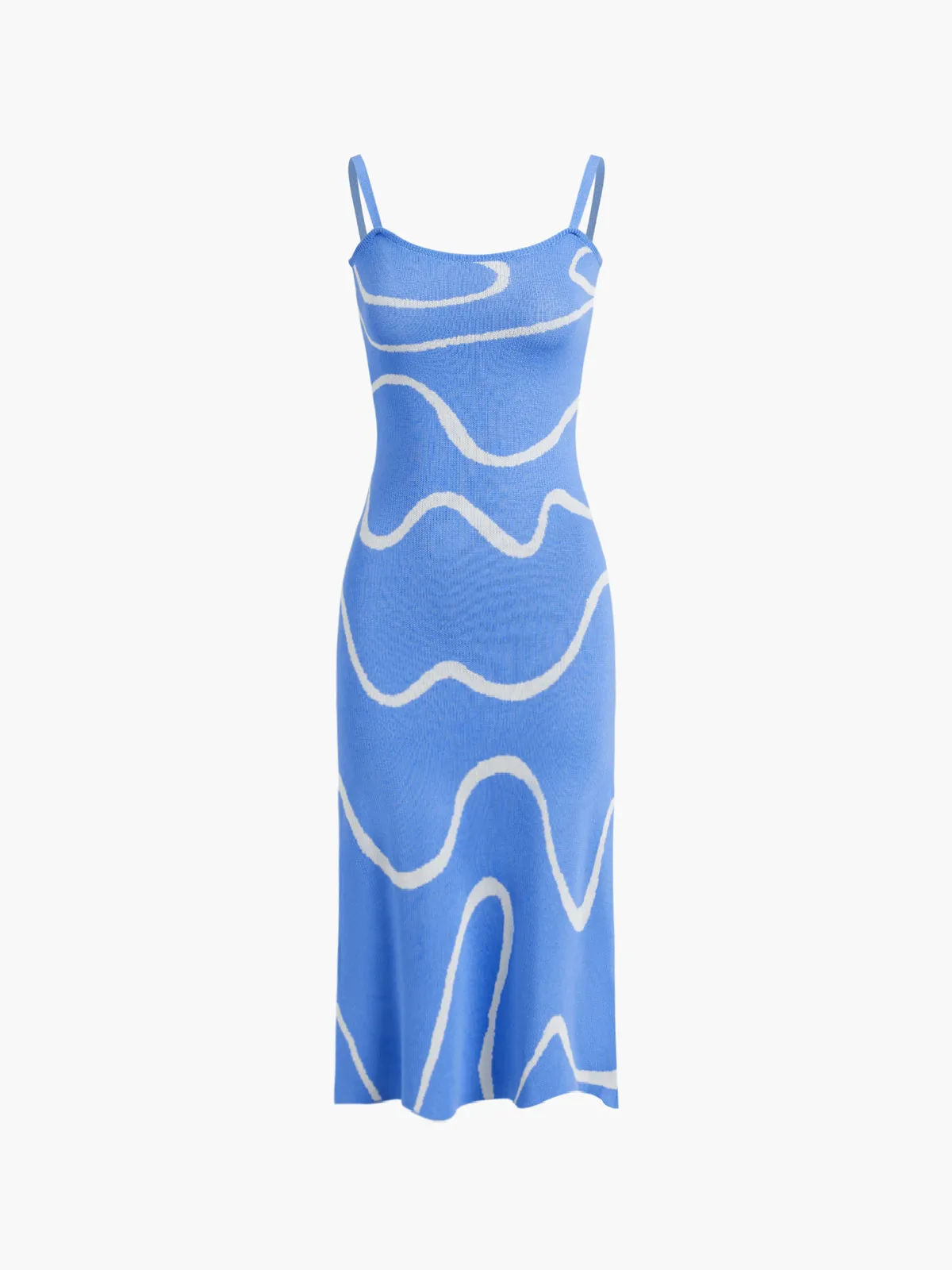 Wavy Print Graceful Strap Midi Dress