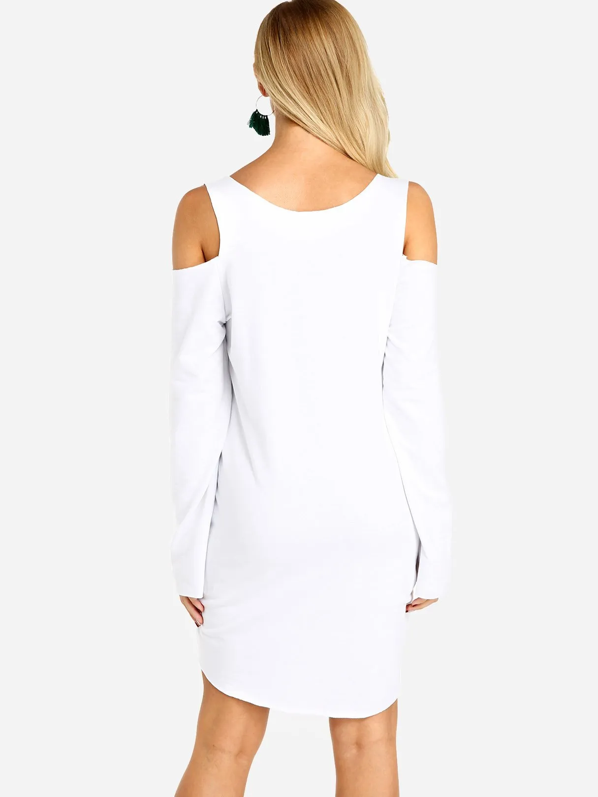 Wholesale Beige V-Neck Cold Shoulder Long Sleeve Mini Dress