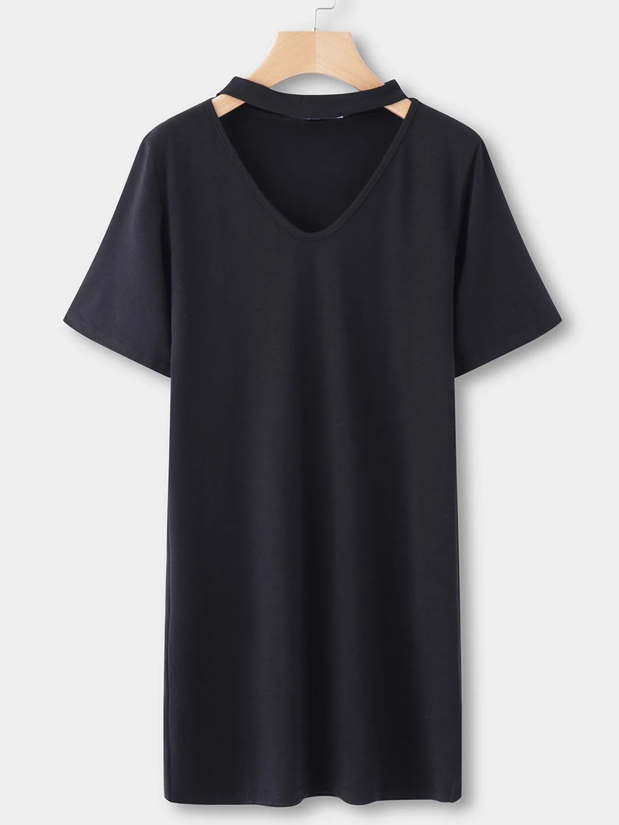 Wholesale Black V-Neck Short Sleeve Plain Cut Out Mini Dresses