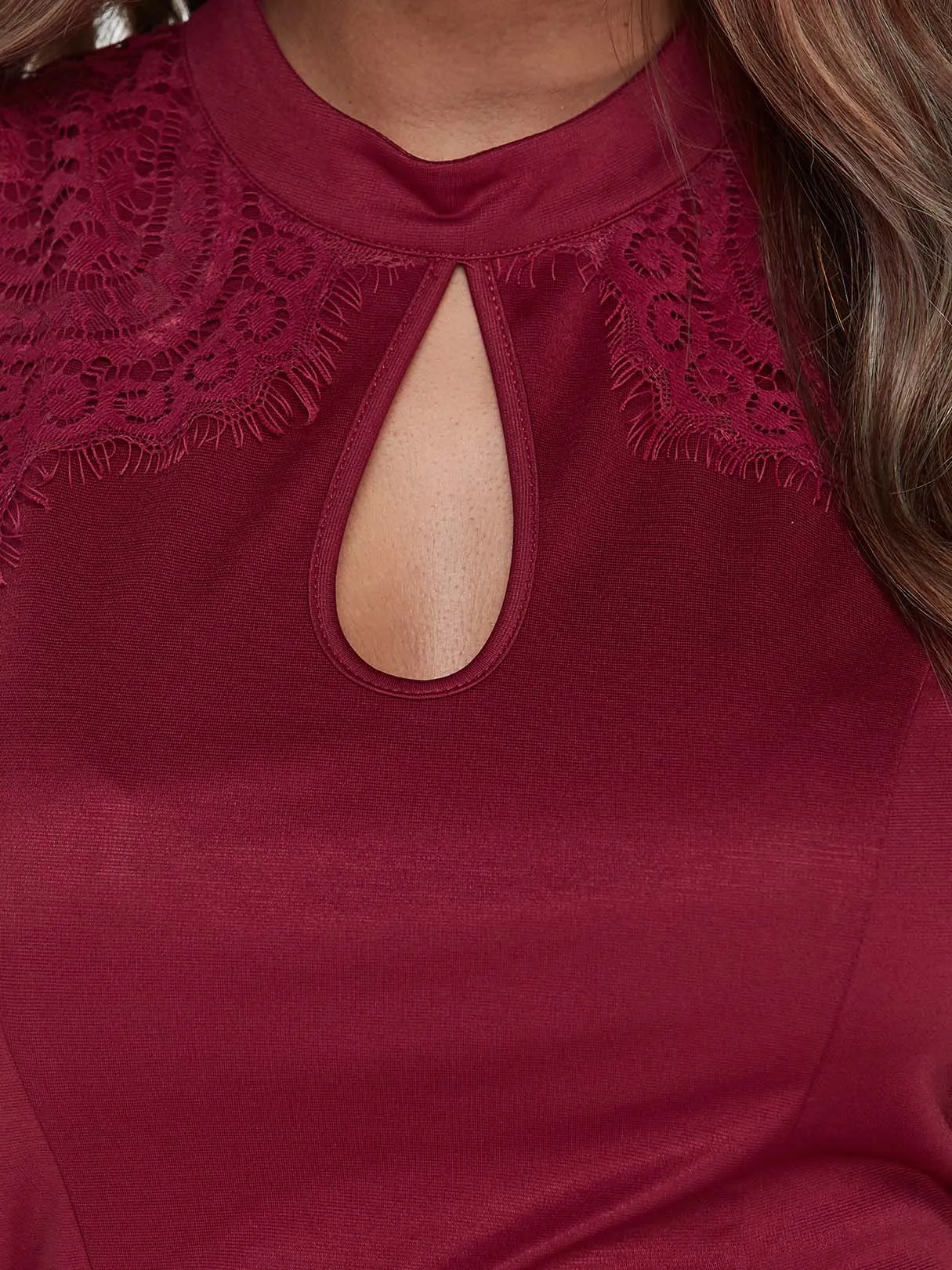 Wholesale Burgundy Long Sleeve Plain Cut Out Slit Mini Dress