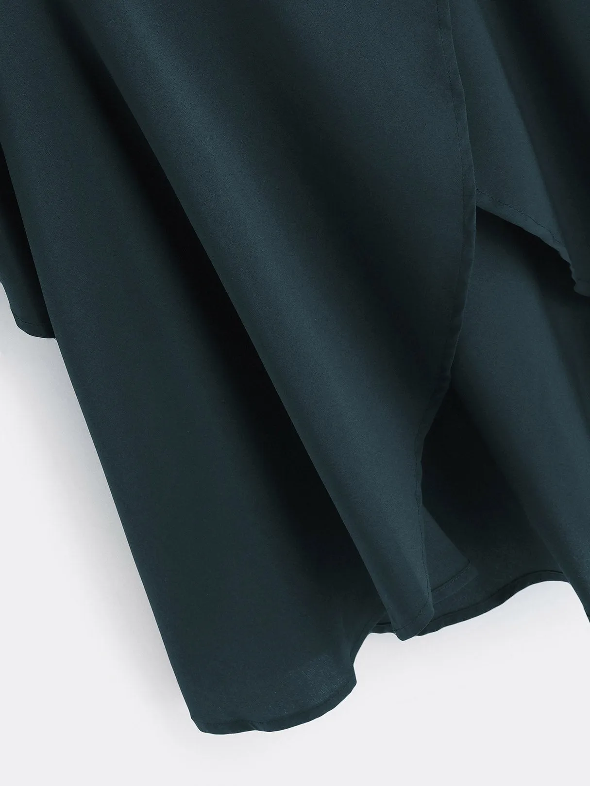 Wholesale Green Deep V Neck Long Sleeve Plain Self-Tie Irregular Hem Mini Dress