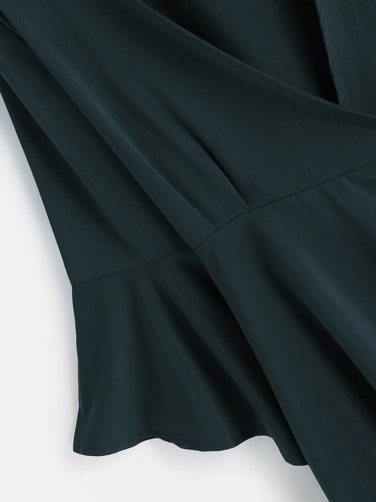 Wholesale Green Deep V Neck Long Sleeve Plain Self-Tie Irregular Hem Mini Dress