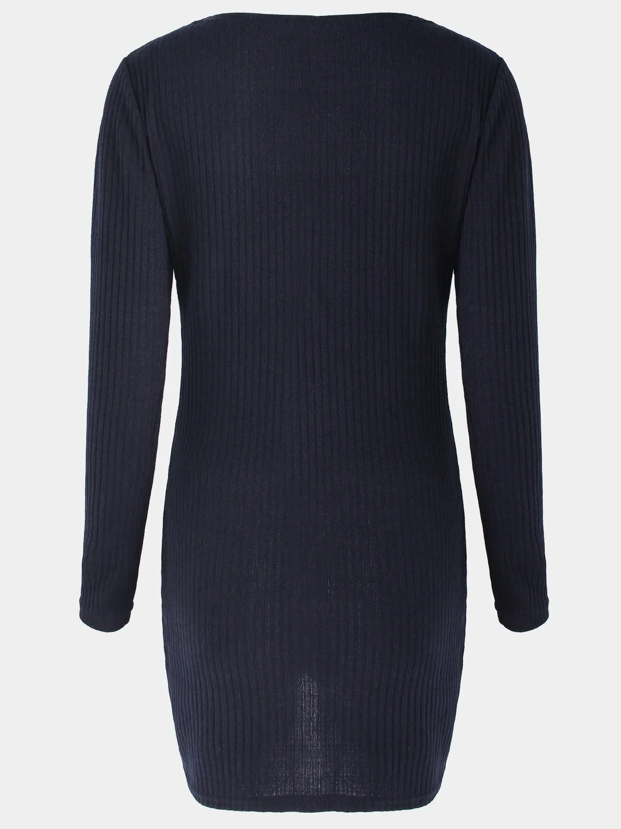 Wholesale Navy Deep V-Neck Long Sleeve Plain Crossed Front Wrap Mini Dress