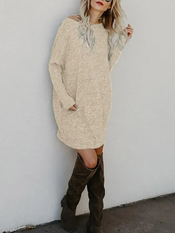 Wholesale One Shoulder Long Sleeve Side Pockets Mini Dress