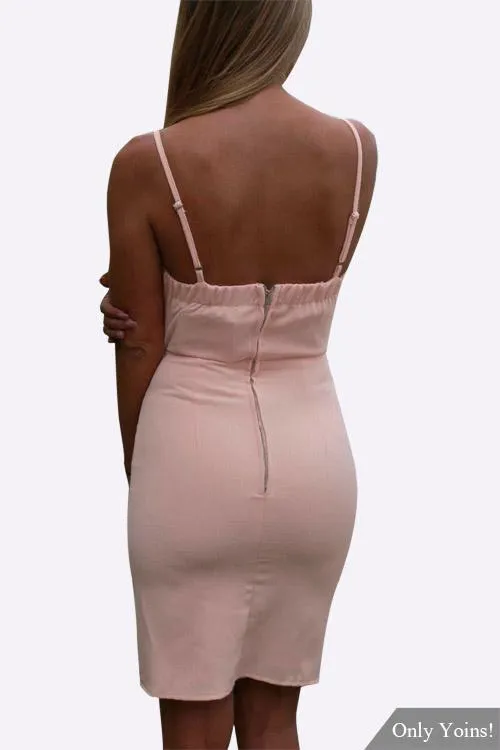 Wholesale Pink Sleeveless Zip Back Backless Slit Hem Mini Dress