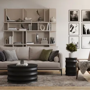 Wooden Drum Coffee Table - Artistic Modern Geometric