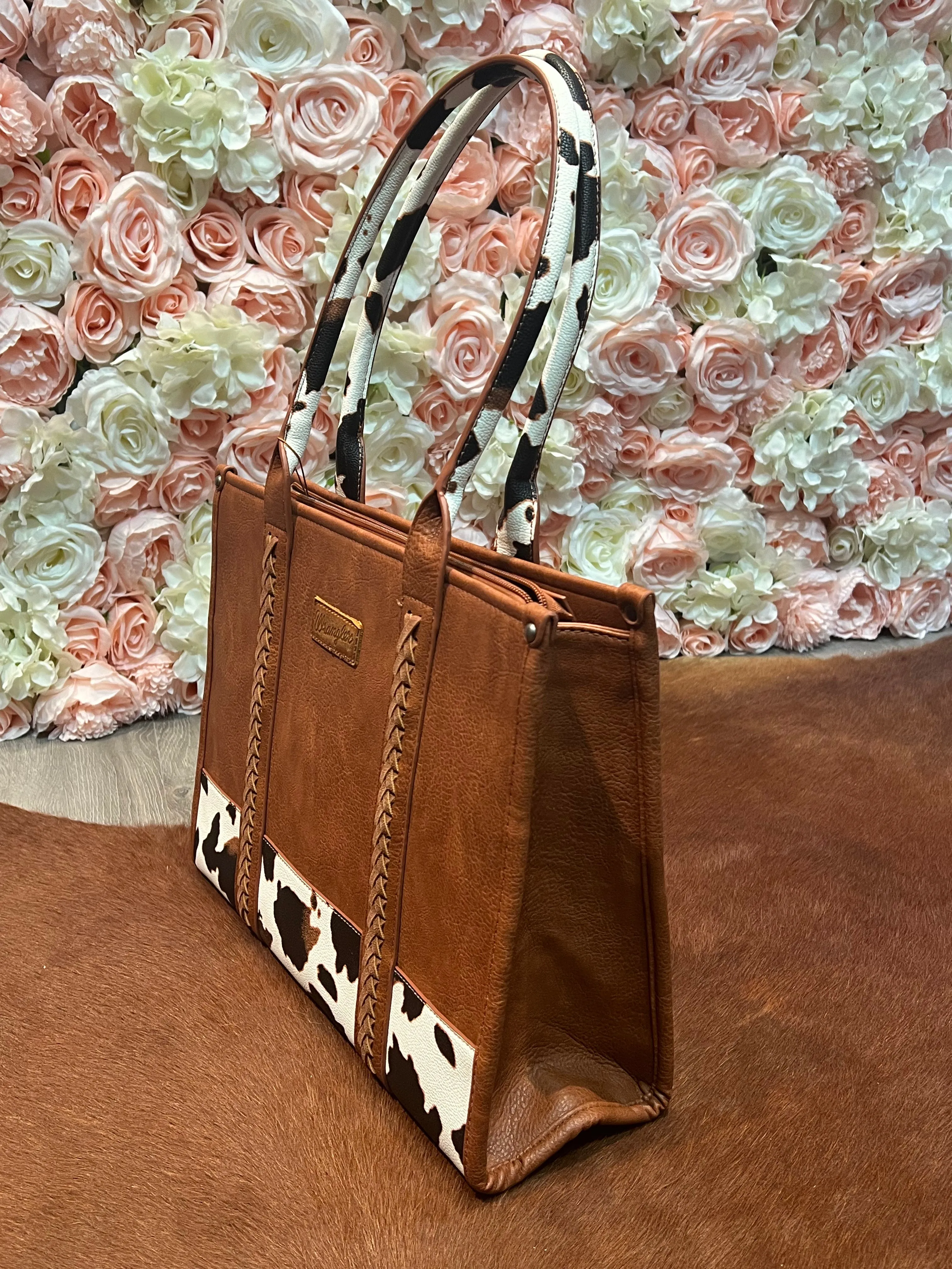 Wrangler Whipstitch Patchwork Tote Large - Brown Cow